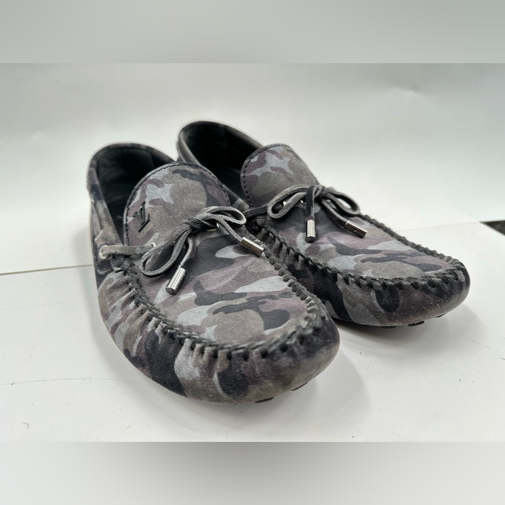 Louis Vuitton Gray Suede Camo Pattern Arizona Loafers Size 10.5 LV/11.5 USA - Picture 8 of 13
